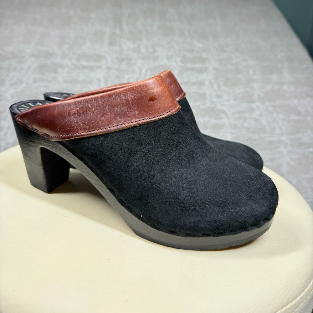 Brittany Swedish Slip On Wooden Clog Heel Women Size 6